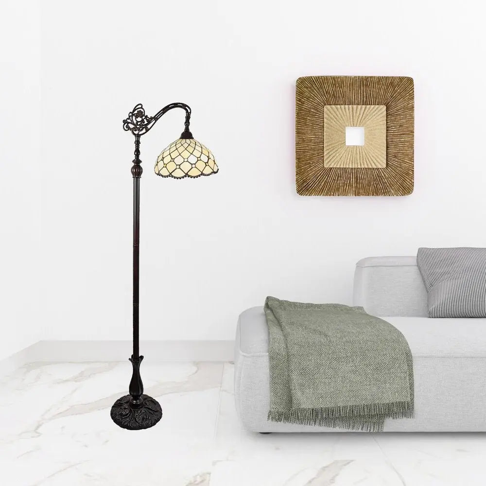 62" Brown And White Floor Lamp With White Glass Bowl Shade HomeRoots