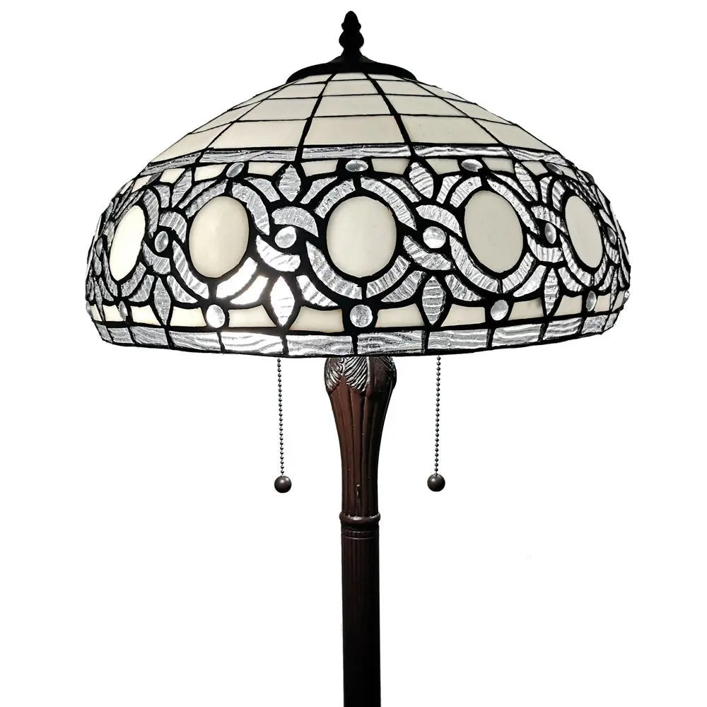 63" Brown Two Light Traditional Shaped Floor Lamp With White Stained Glass Bowl Shade HomeRoots