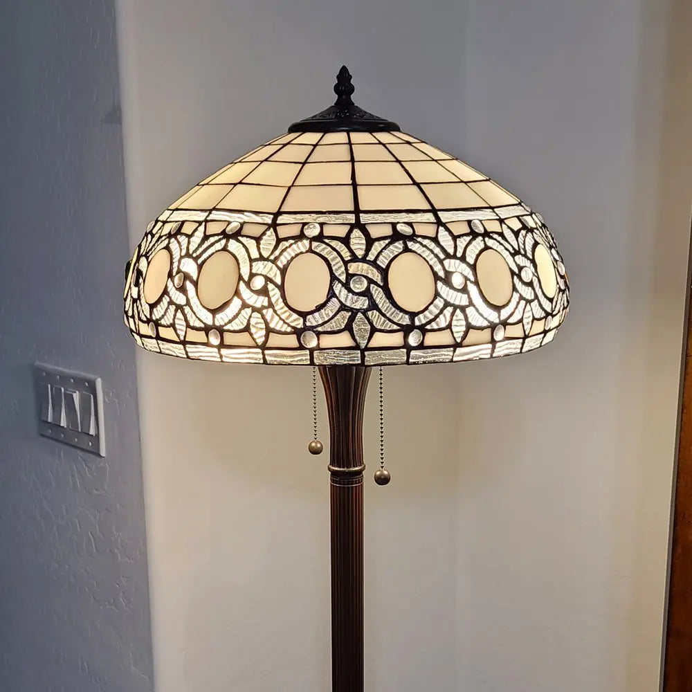 63" Brown Two Light Traditional Shaped Floor Lamp With White Stained Glass Bowl Shade HomeRoots