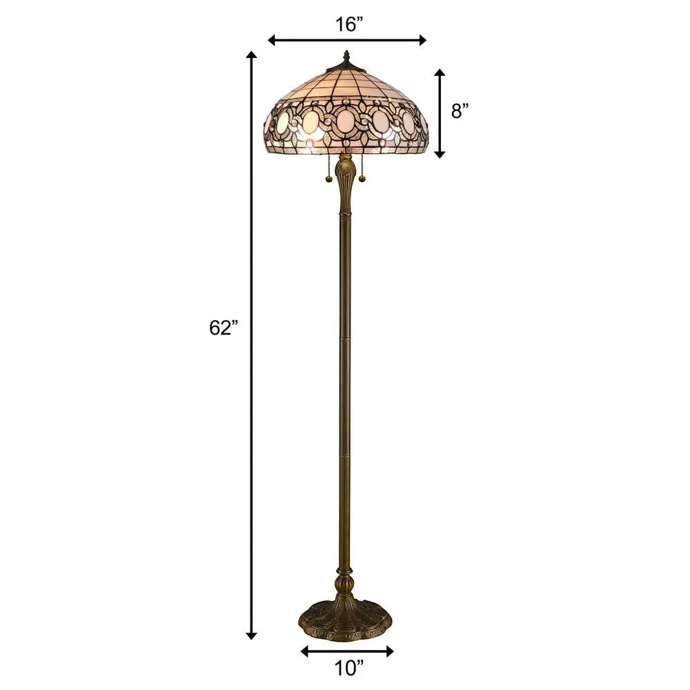 63" Brown Two Light Traditional Shaped Floor Lamp With White Stained Glass Bowl Shade HomeRoots