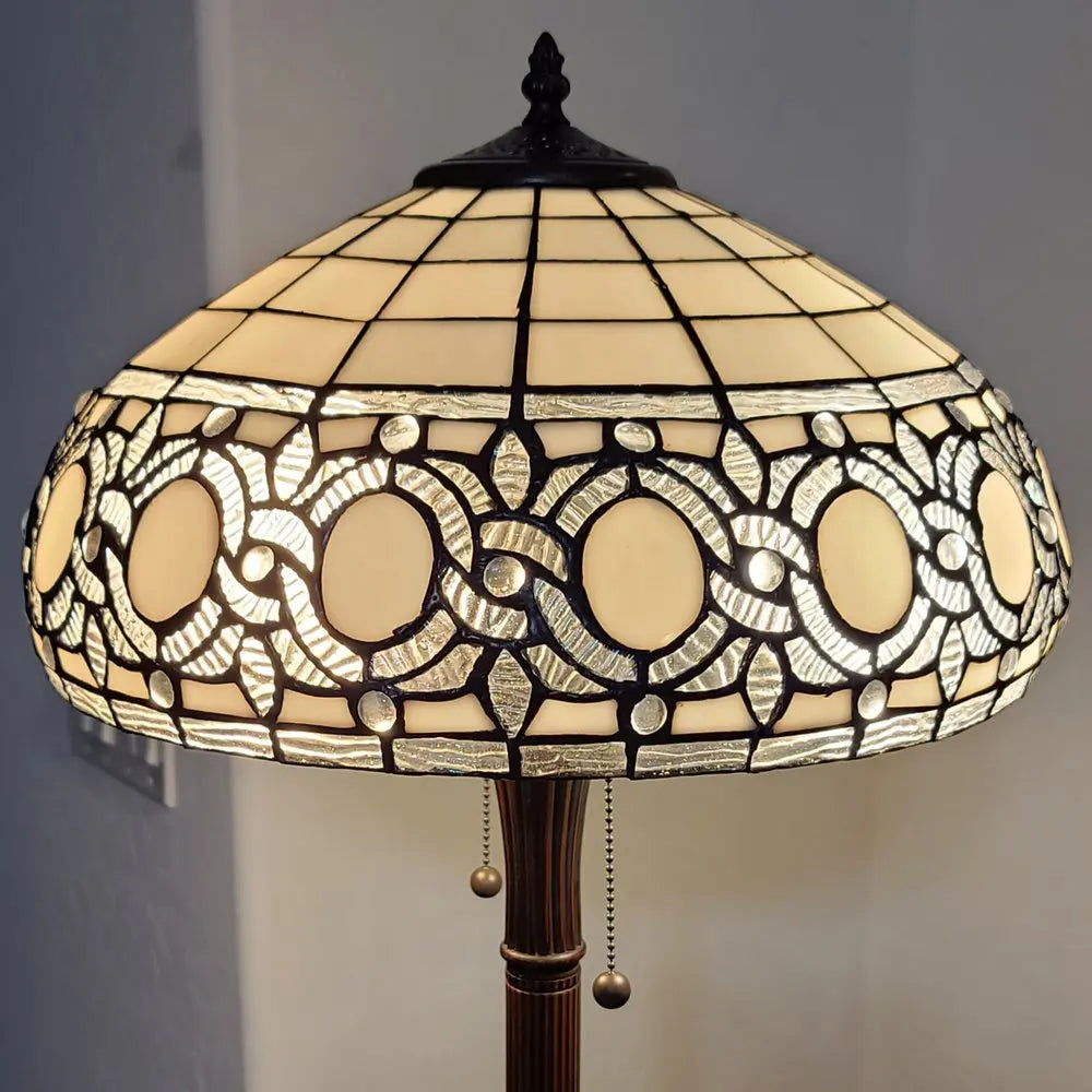 63" Brown Two Light Traditional Shaped Floor Lamp With White Stained Glass Bowl Shade HomeRoots