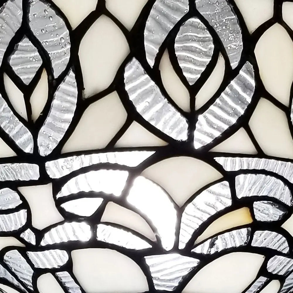 62" Brown And White Torchiere Floor Lamp With White Peacock Feather Glass Dome Shade HomeRoots