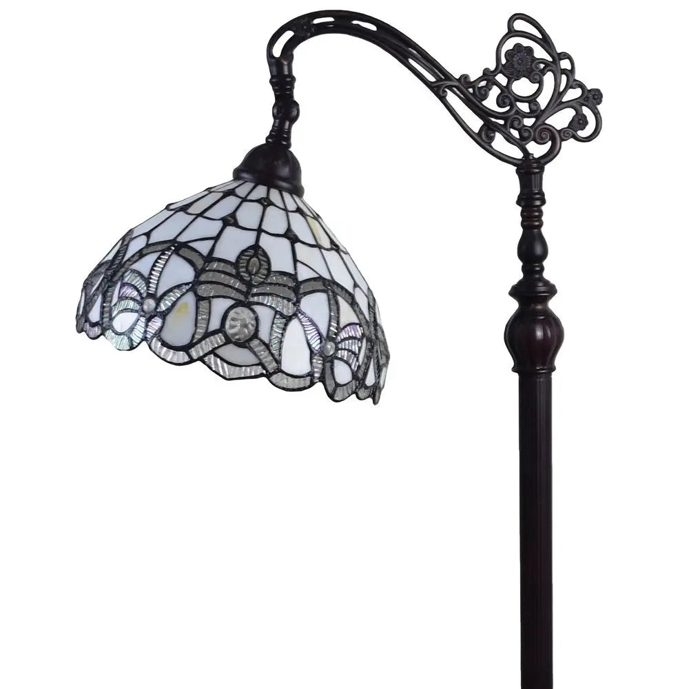 62" Brown And White Torchiere Floor Lamp With White Flowers Glass Dome Shade HomeRoots