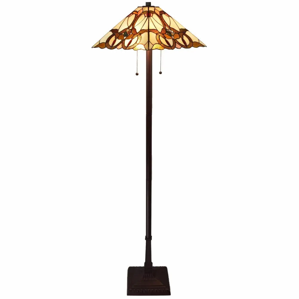 62" Beige Two Light Floor Lamp With Brown And White Glass Cone Shade HomeRoots
