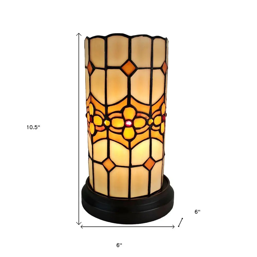 11" Brown and Beige Mosaic Tile Stained Glass Accent Lamp HomeRoots
