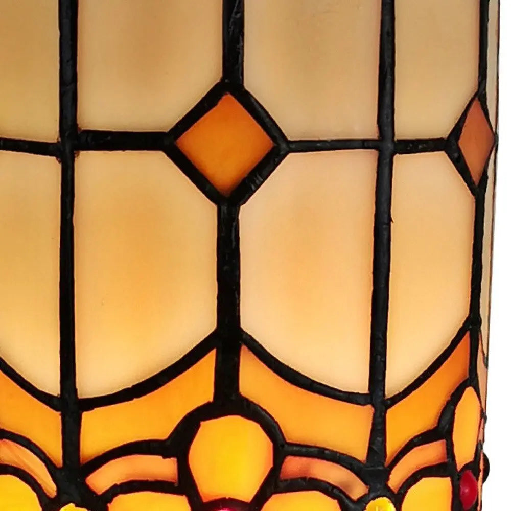 11" Brown and Beige Mosaic Tile Stained Glass Accent Lamp HomeRoots