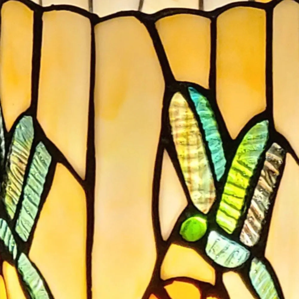 11" Beige and Green Dragonfly Stained Glass Accent Lamp HomeRoots