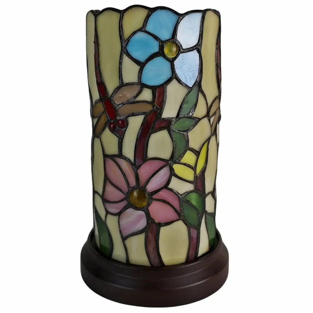 10" Red and Beige Dragonfly Stained Glass Accent Lamp HomeRoots