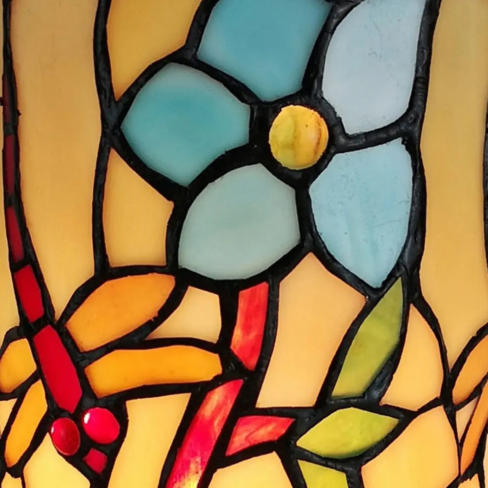 10" Red and Beige Dragonfly Stained Glass Accent Lamp HomeRoots