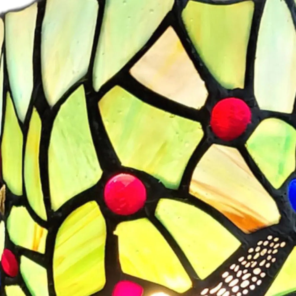 11" Green and Pink Dragonfly Stained Glass Accent Lamp HomeRoots