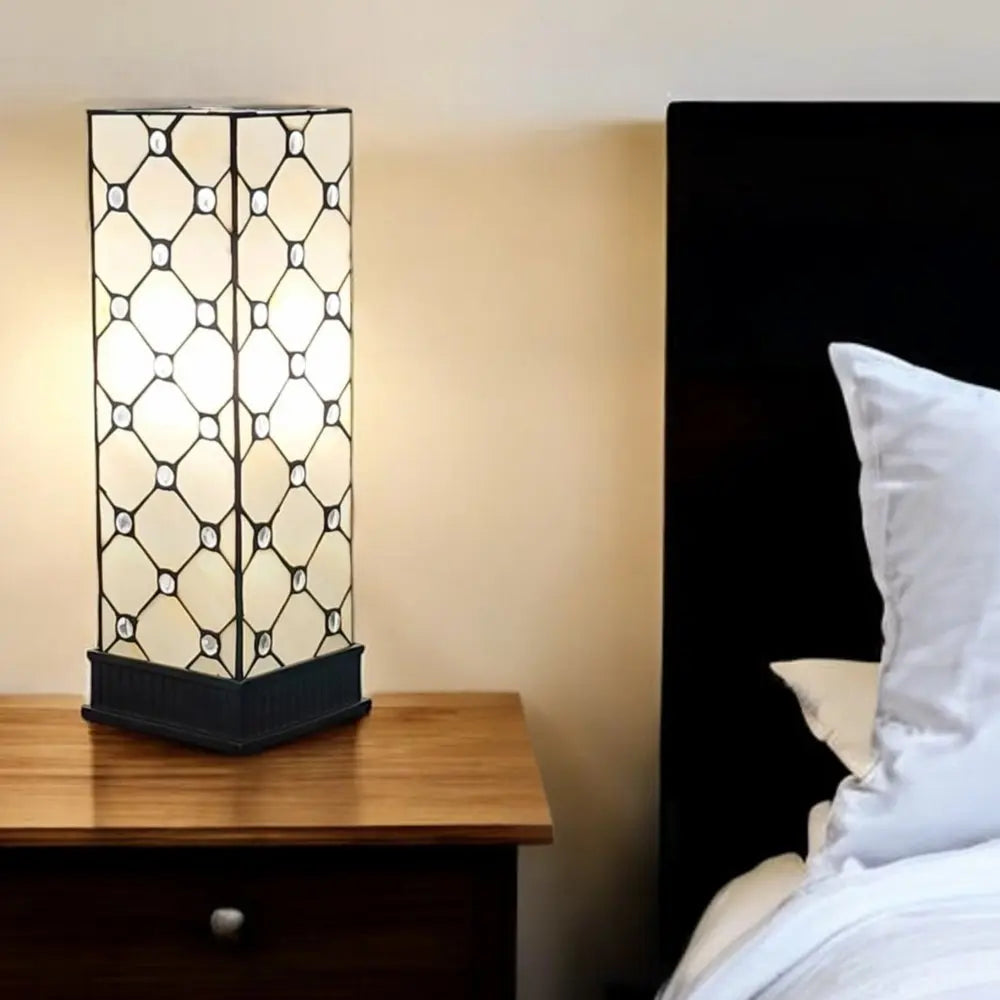 18" Tiffany Style Jeweled Dark Brown Base Table Lamp HomeRoots