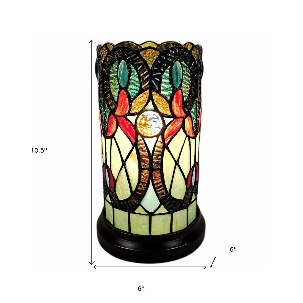 11" Beige and Orange Mosaic Tile Stained Glass Accent Lamp HomeRoots