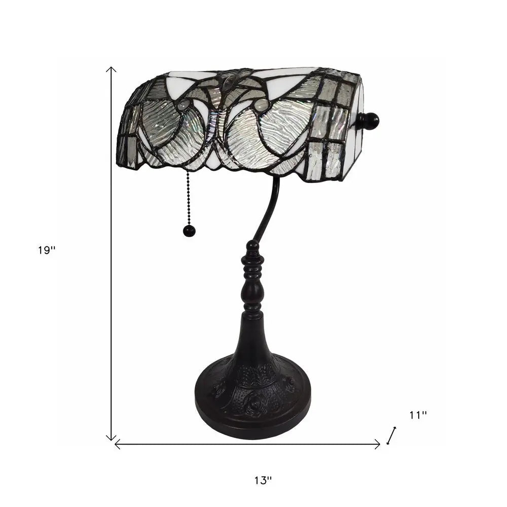 16" Dark Brown Table Lamp With White and Silver Shade HomeRoots