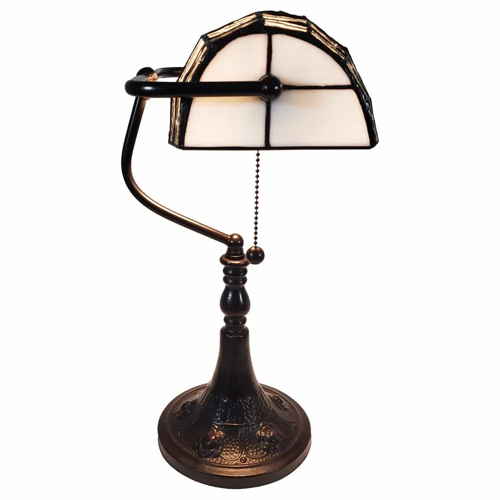 16" Dark Brown Table Lamp With White and Silver Shade HomeRoots