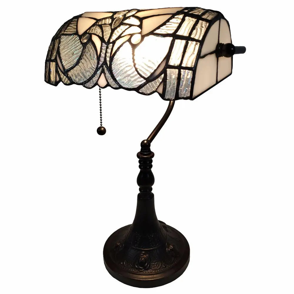 16" Dark Brown Table Lamp With White and Silver Shade HomeRoots