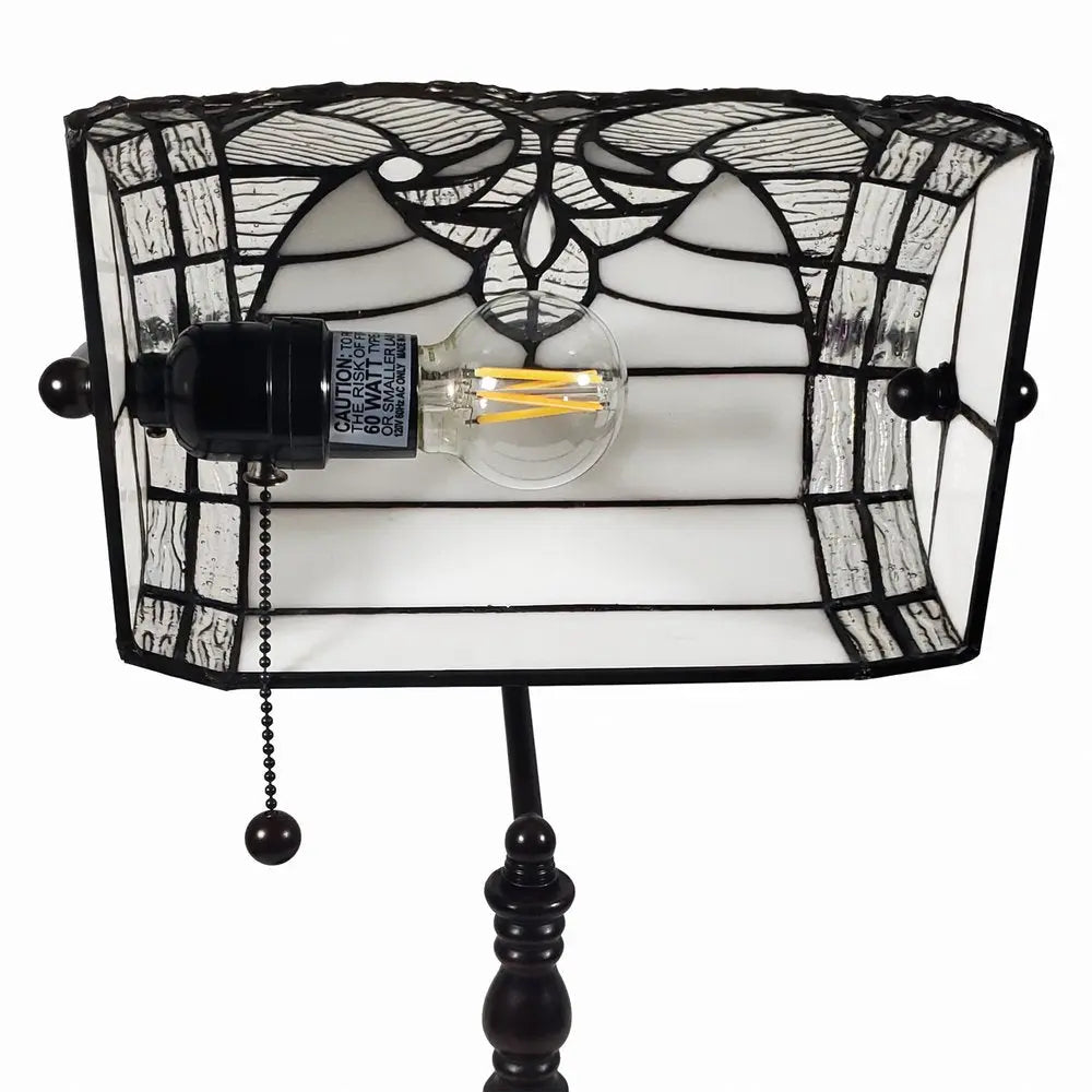 16" Dark Brown Table Lamp With White and Silver Shade HomeRoots