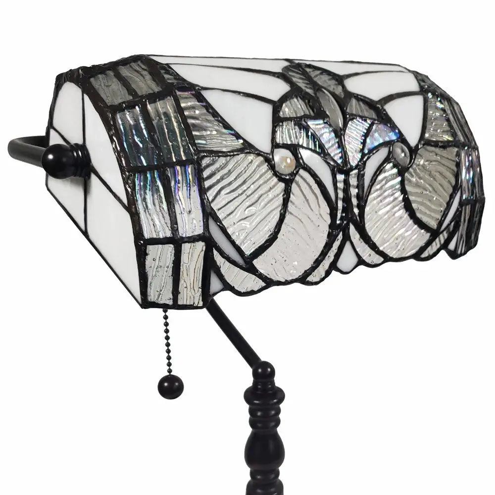 16" Dark Brown Table Lamp With White and Silver Shade HomeRoots