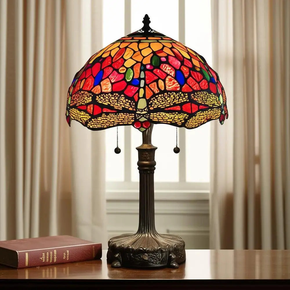 22" Dark Brown Metal Two Light Candlestick Table Lamp With Red and Black Shade HomeRoots