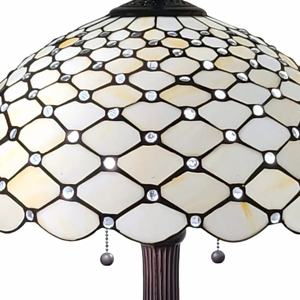 23" Dark Brown Metal Two Light Candlestick Table Lamp With White Shade HomeRoots