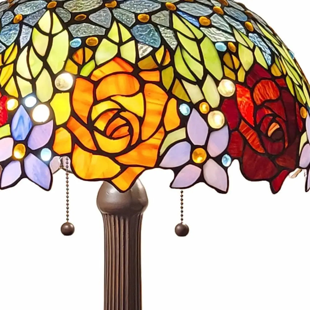 24" Dark Brown Metal Two Light Candlestick Table Lamp With Orange Shade HomeRoots