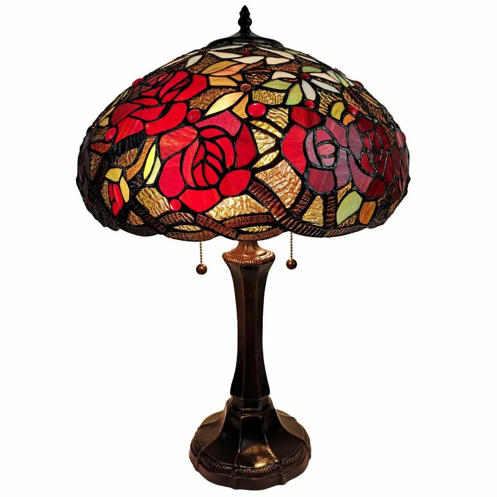 24" Dark Brown Metal Two Light Candlestick Table Lamp With Red Dome Shade HomeRoots