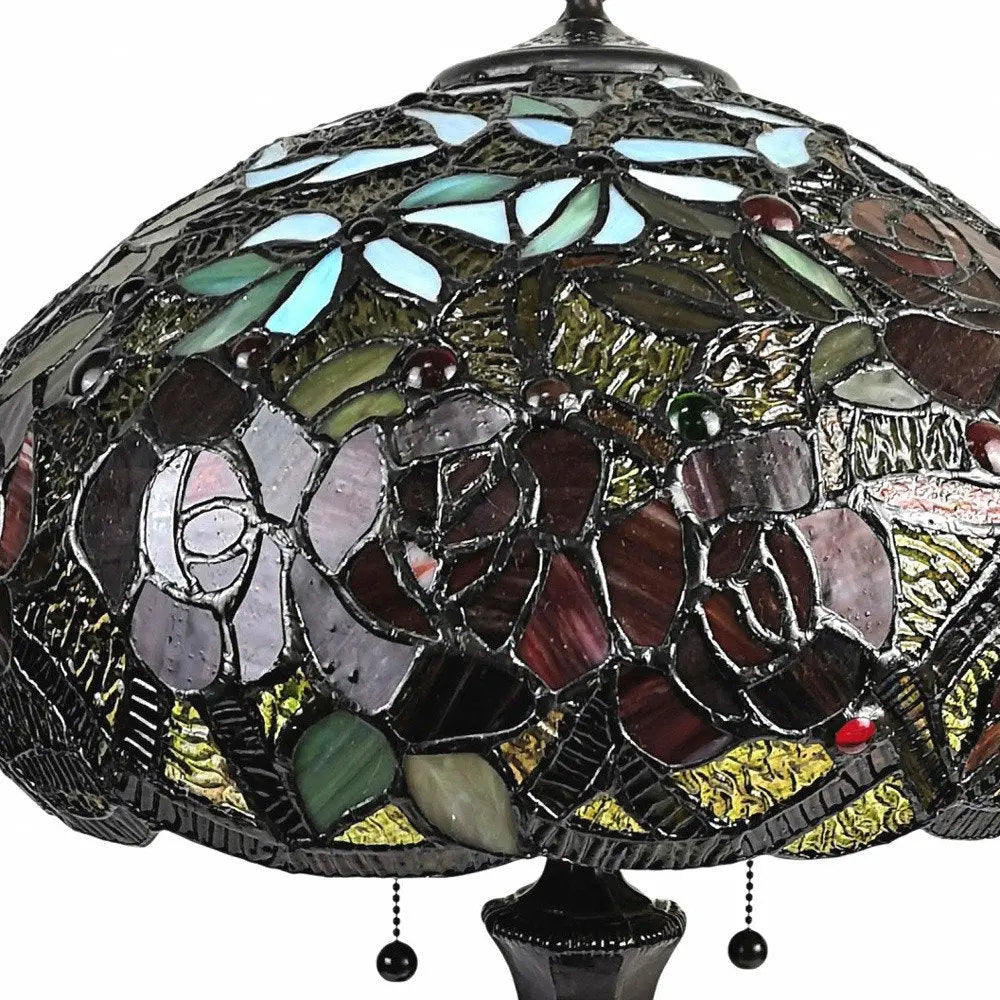 24" Dark Brown Metal Two Light Candlestick Table Lamp With Red Dome Shade HomeRoots