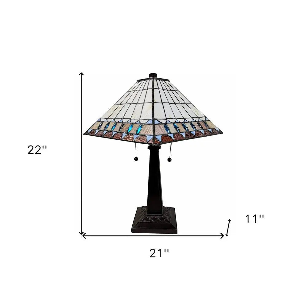 22" Dark Brown Metal Two Light Candlestick Table Lamp With Off White Empire Shade HomeRoots