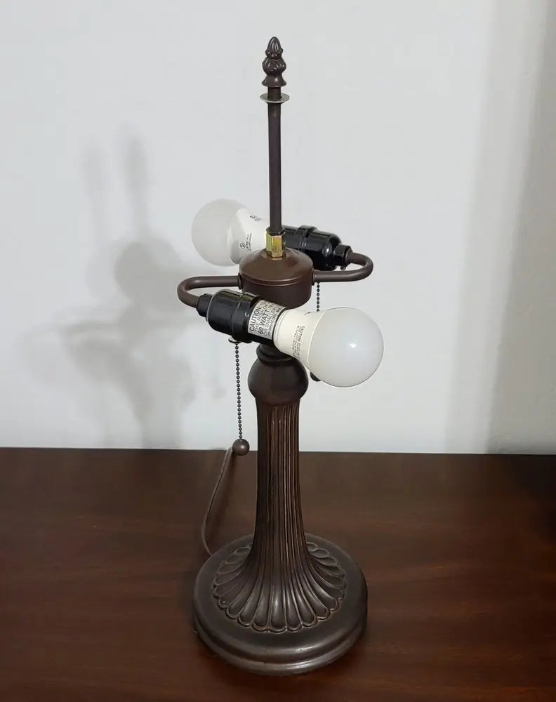 23" Dark Brown Metal Two Light Candlestick Table Lamp With White Shade HomeRoots