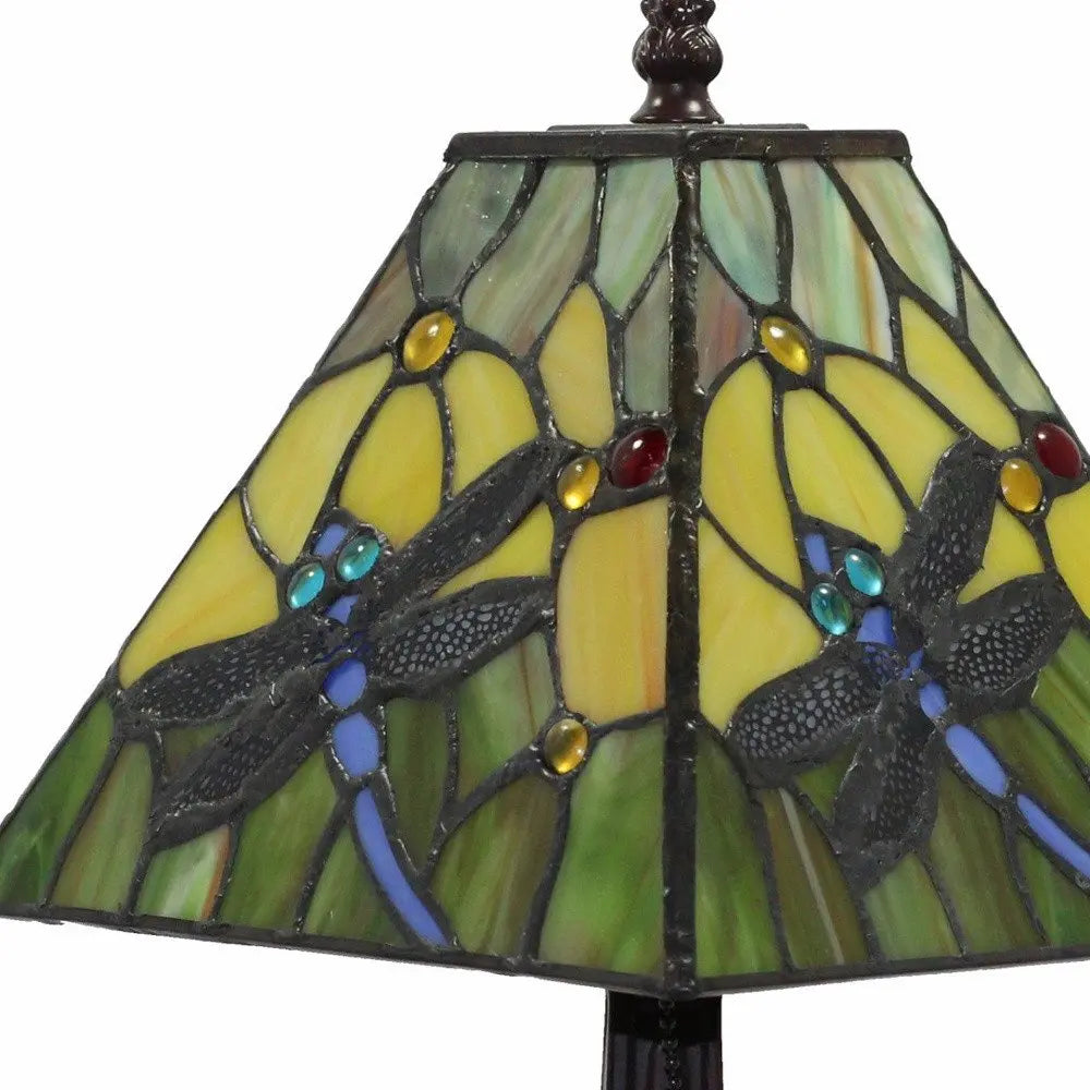 15" Dark Brown Metal Candlestick Table Lamp With Green Empire Shade HomeRoots