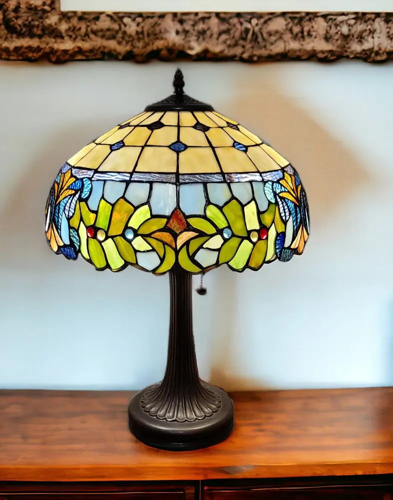 23" Dark Brown Metal Two Light Candlestick Table Lamp With Green Shade HomeRoots