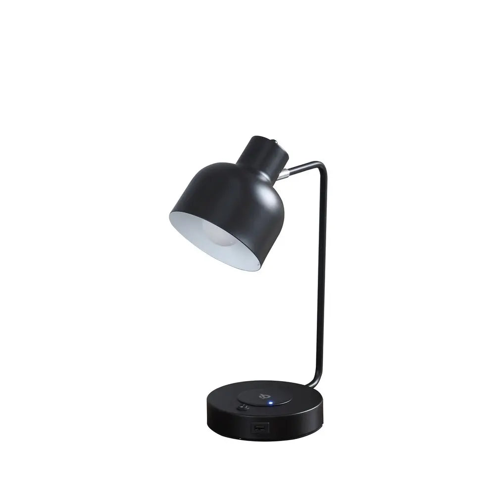 15" Black Metal Desk USB Table Lamp With Black Shade HomeRoots