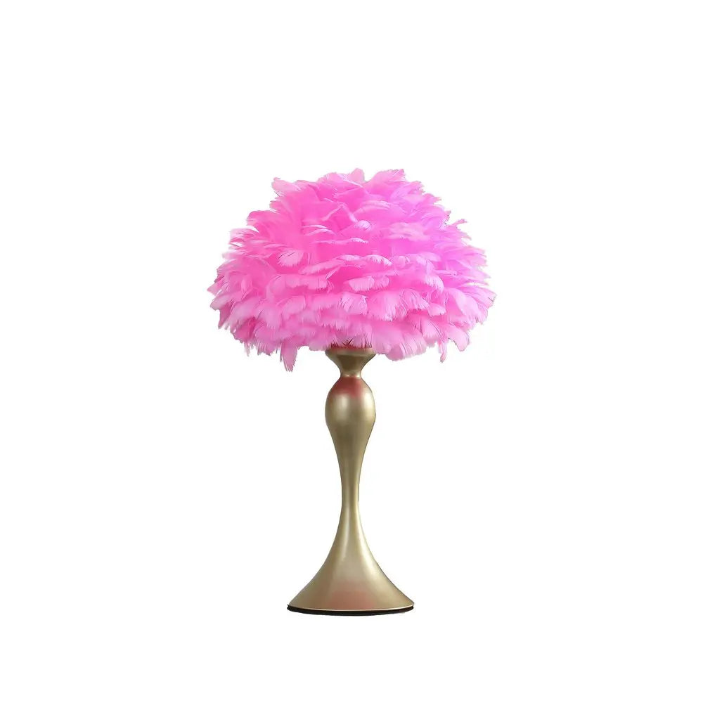 24" Glam Hot Pink Feather and Gold Table Lamp HomeRoots