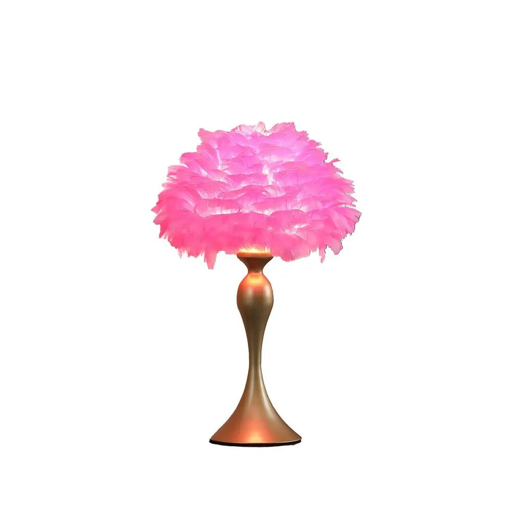 24" Glam Hot Pink Feather and Gold Table Lamp HomeRoots