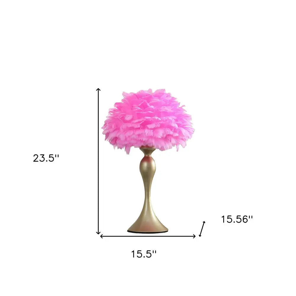 24" Glam Hot Pink Feather and Gold Table Lamp HomeRoots