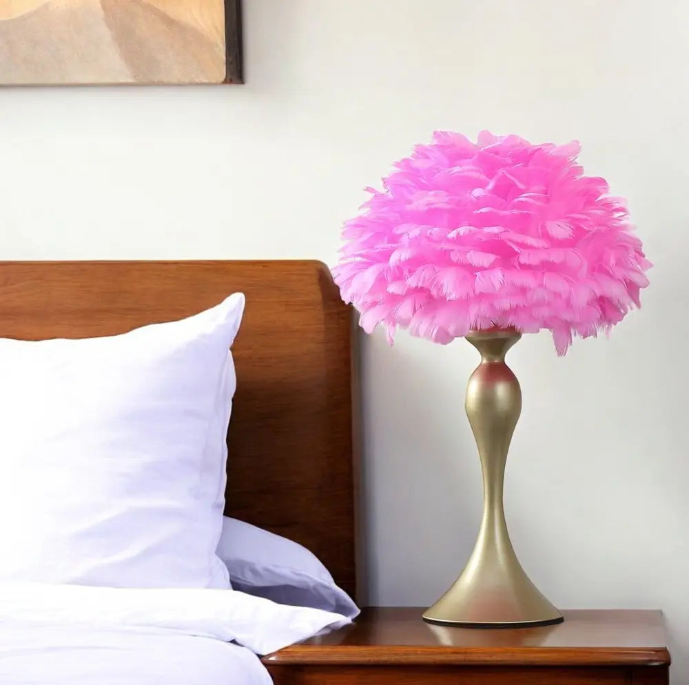 24" Glam Hot Pink Feather and Gold Table Lamp HomeRoots