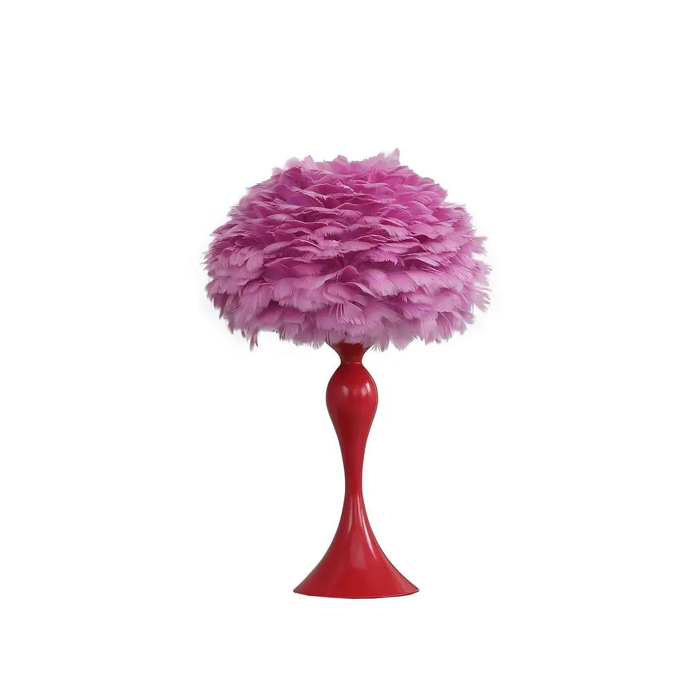 24" Glam Pink Faux Feather and White Metal Table Lamp HomeRoots