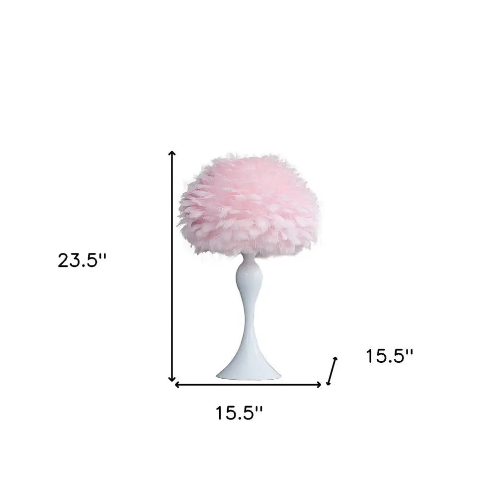24" Glam Pink Faux Feather and White Metal Table Lamp HomeRoots