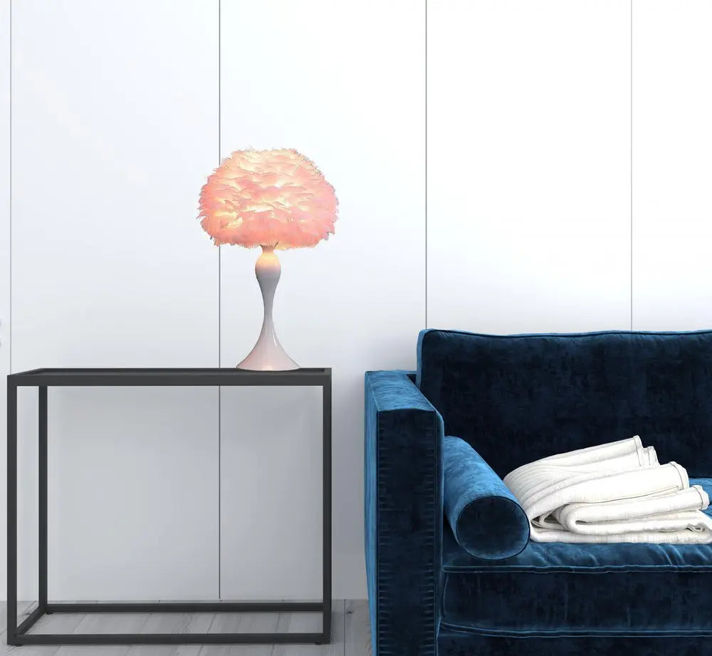 24" Glam Pink Faux Feather and White Metal Table Lamp HomeRoots