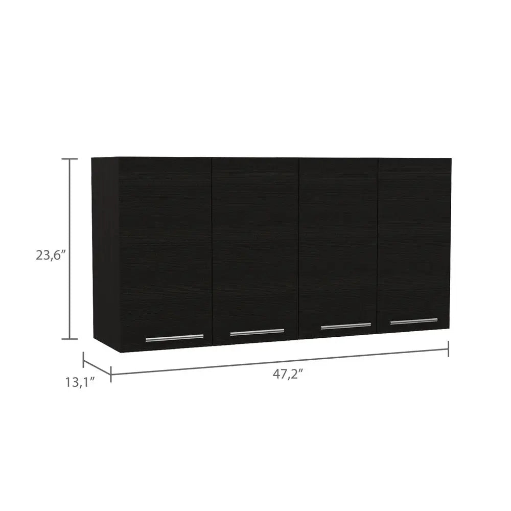 47" Black Wood Wall Mounted Accent Cabinet With Four Doors HomeRoots