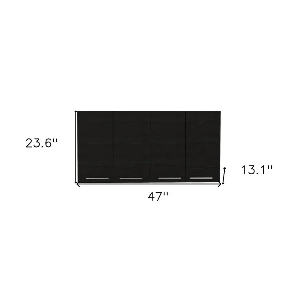 47" Black Wood Wall Mounted Accent Cabinet With Four Doors HomeRoots