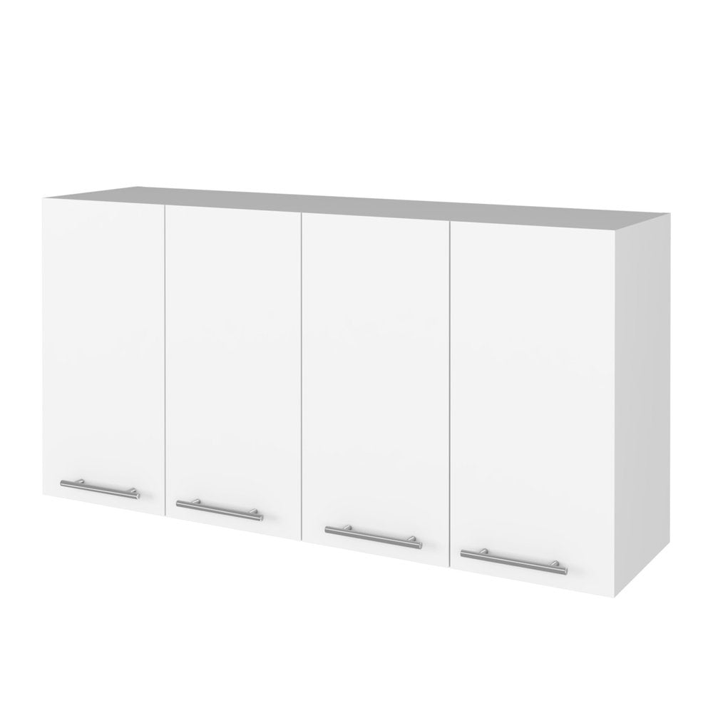 47" White Wood Wall Mounted Accent Chest With Four Doors