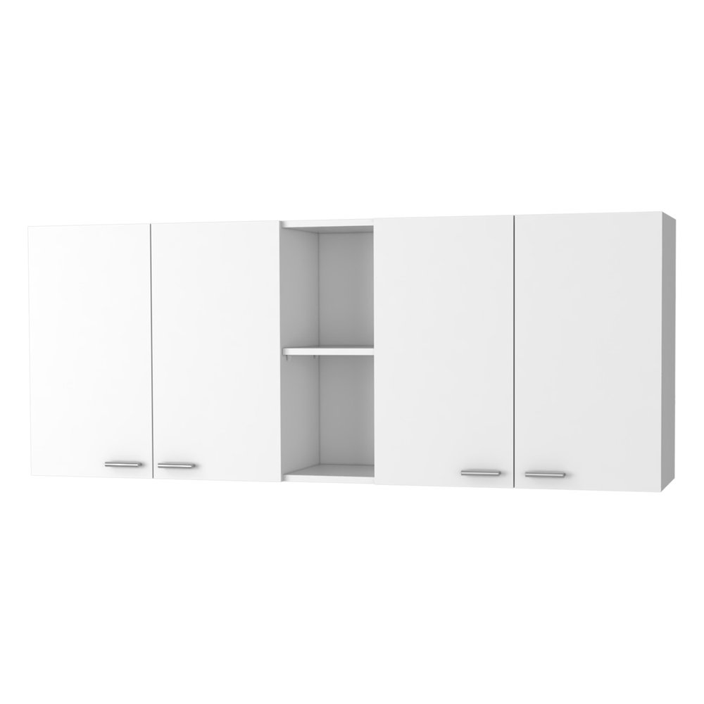 59" White Wood Wall Mounted Accent Cabinet With Four Doors