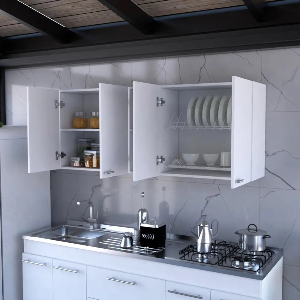 59" White Wood Wall Mounted Accent Cabinet With Four Doors HomeRoots