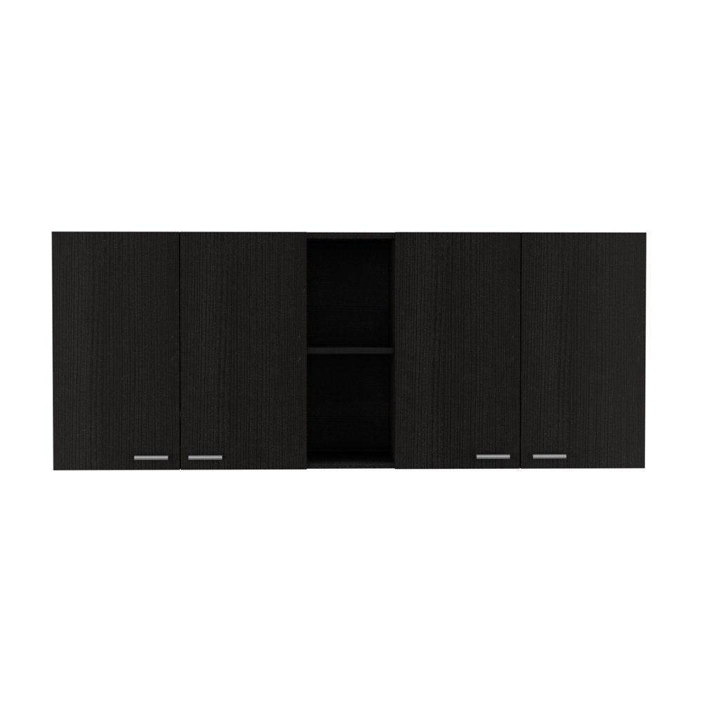 59" Black Wood Wall mounted Accent Cabinet With Five Shelves