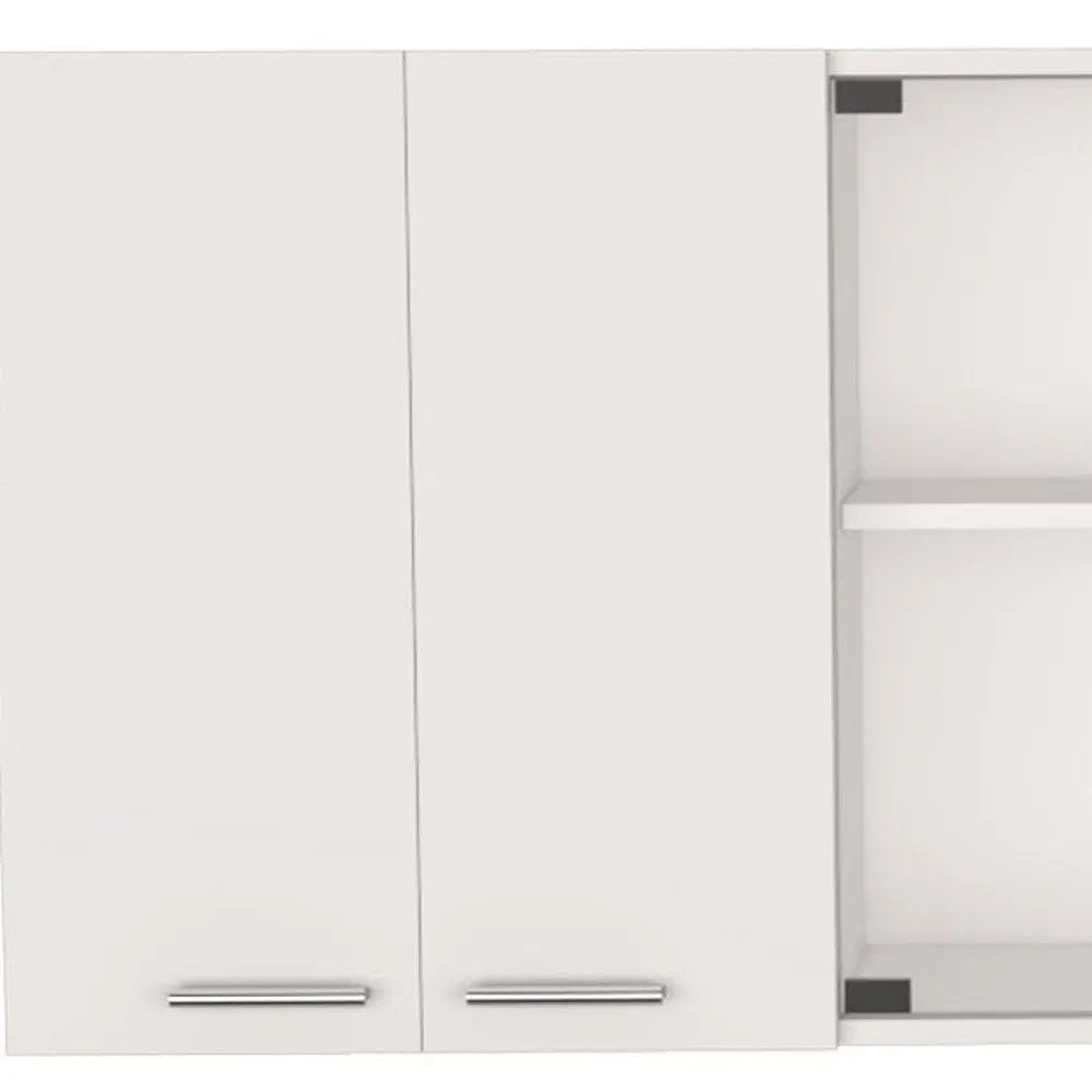 59" White Wood Wall Mounted China Cabinet With Six Doors HomeRoots