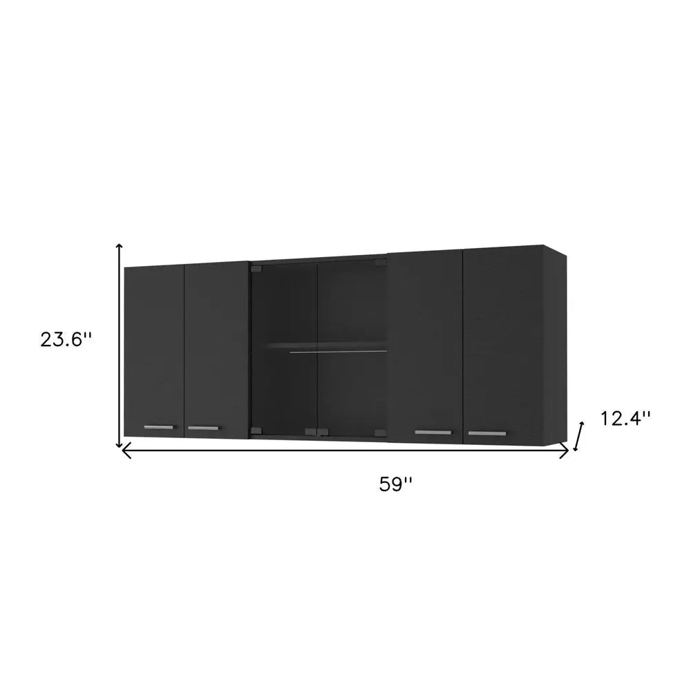 59" Black Wood Wall Mounted China Cabinet With Six Doors HomeRoots