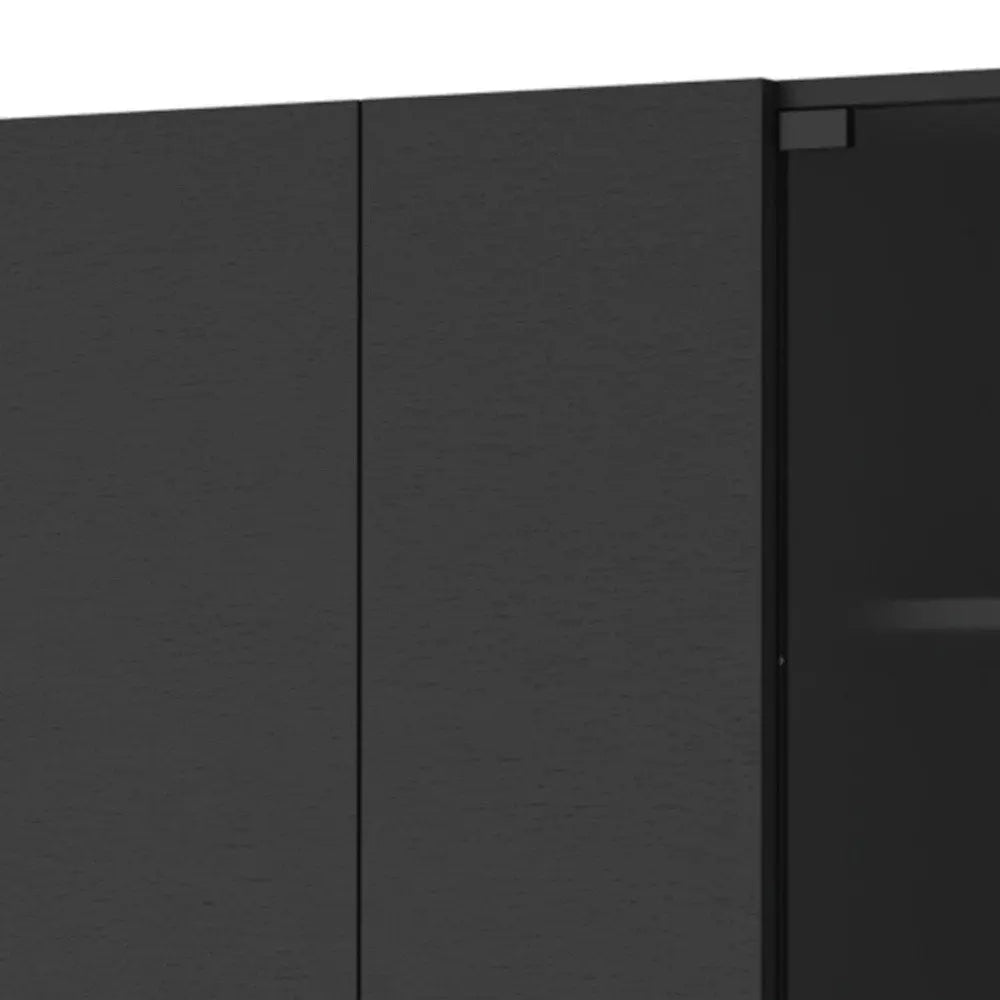 59" Black Wood Wall Mounted China Cabinet With Six Doors HomeRoots