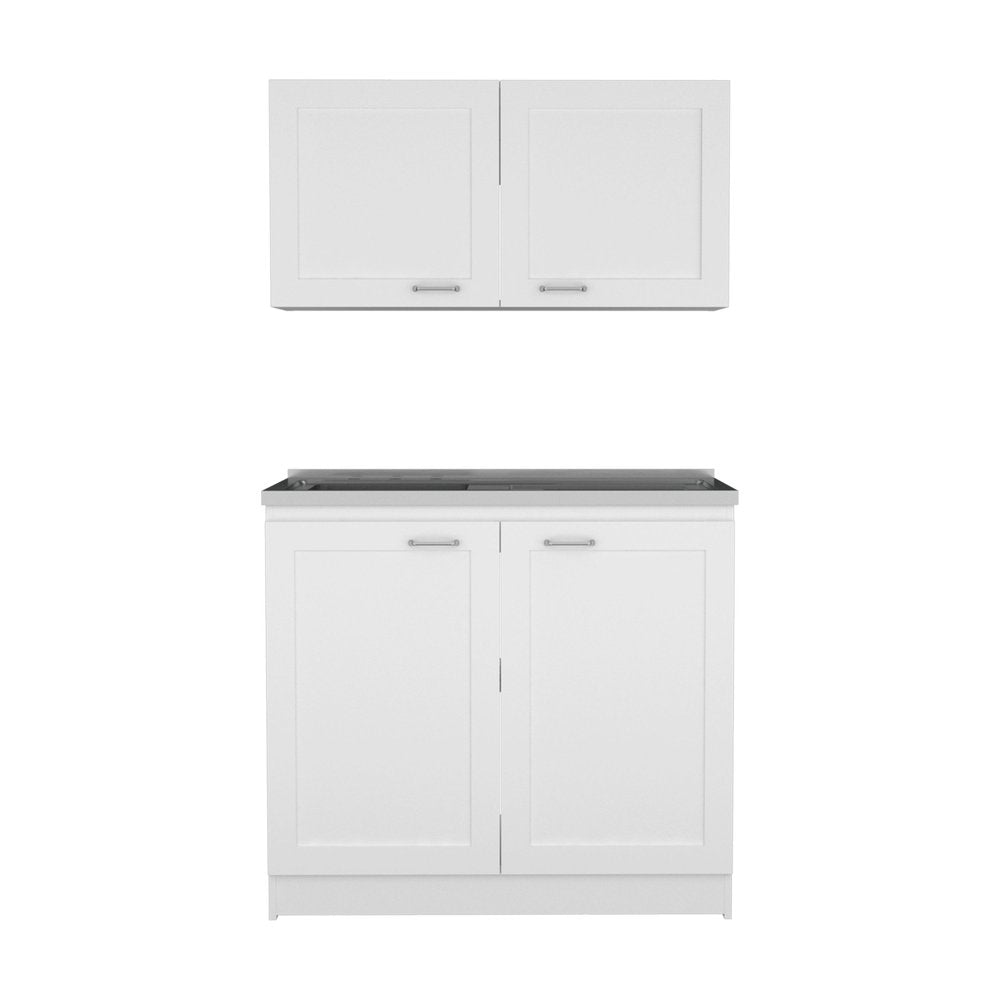 Conjunto de gabinetes de madera de 42" con acento en blanco y negro y cuatro puertas