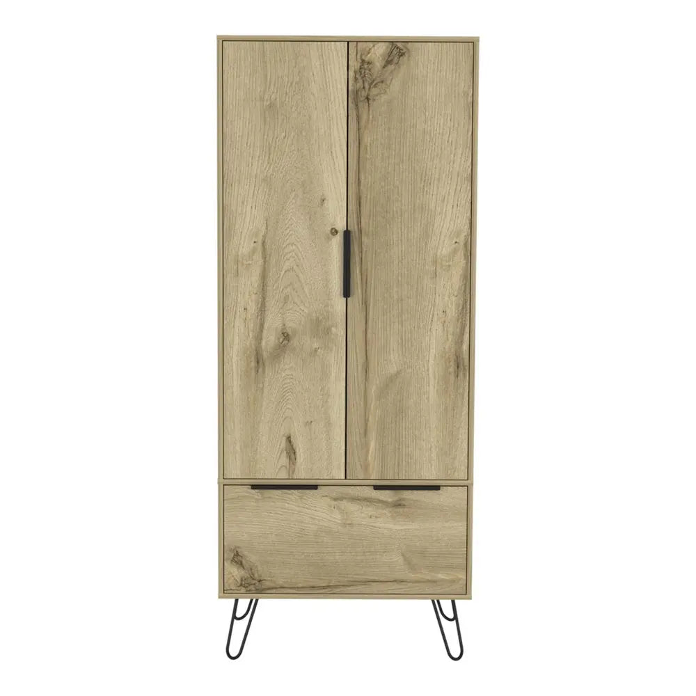 74" Oak Wood Two Door Single Drawer Combo Dresser HomeRoots