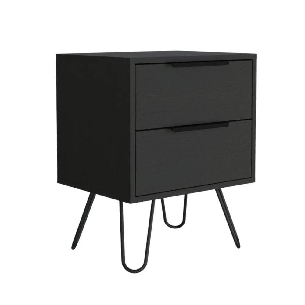 22" Black Wood Two Drawer Nightstand HomeRoots